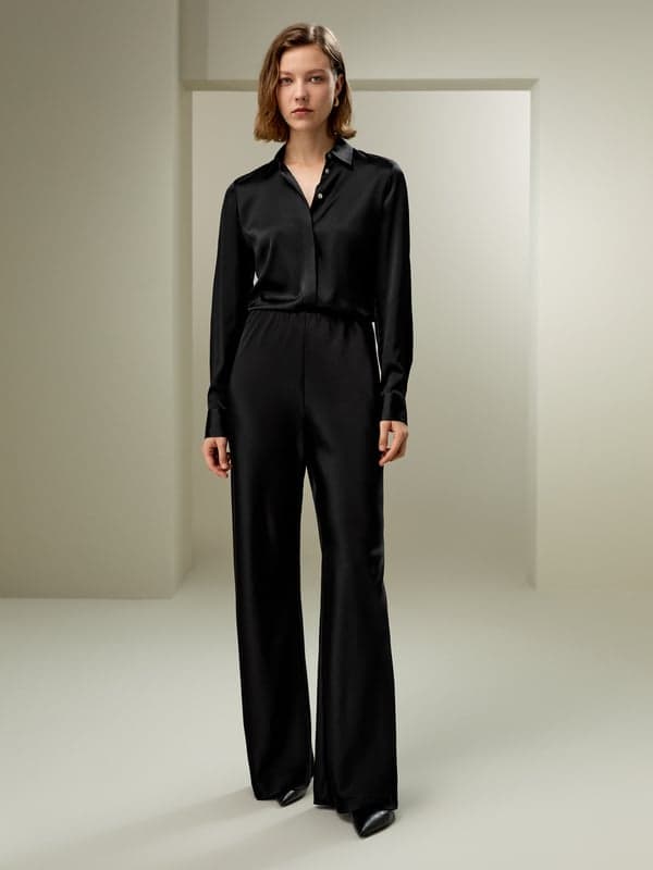LILYSILK Pantalon En Soi Style Élégant Et Minimaliste Pure Soie Une Élégance Intemporelle Qui Épouse Délicatement Vos Courbes Noir 48