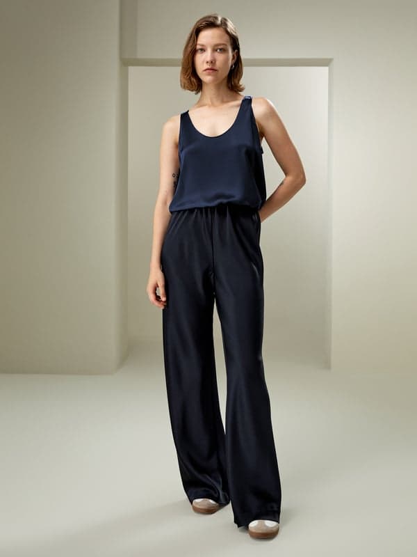 LILYSILK Pantalon De Soie Style Élégant Et Minimaliste Pure Soie Une Élégance Intemporelle Qui Épouse Délicatement Vos Courbes Bleu Minuit 48