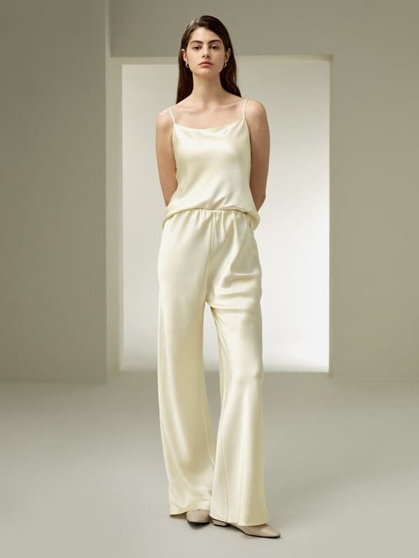 LILYSILK Pantalon En Soie Style Élégant Et Minimaliste Pure Soie Une Élégance Intemporelle Qui Épouse Délicatement Vos Courbes Lilyblanc 48