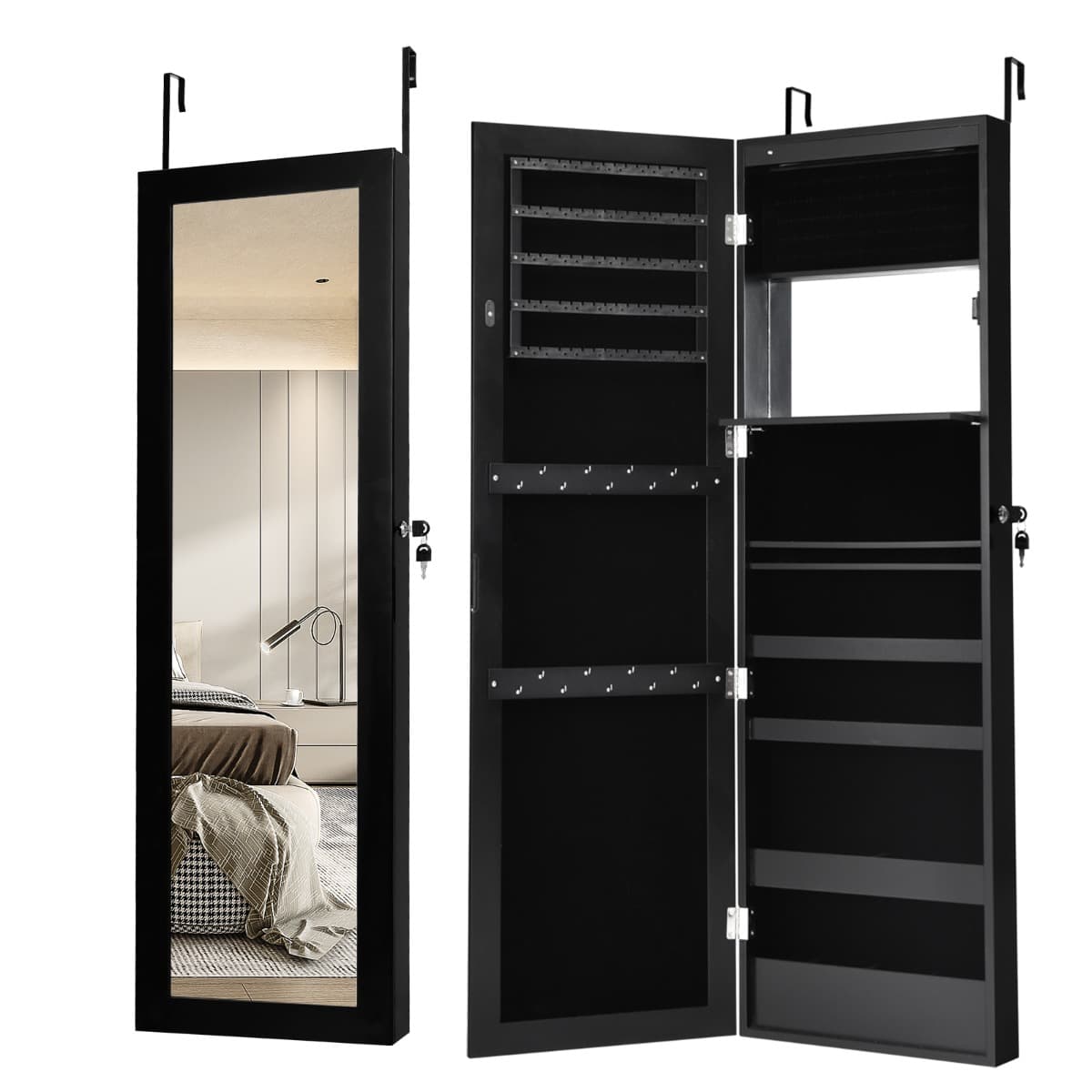 Armoire à Bijoux Murale/Suspendue avec Miroir 12 LED Intégrées Porte Verrouillable avec 2 Clés 37 ×