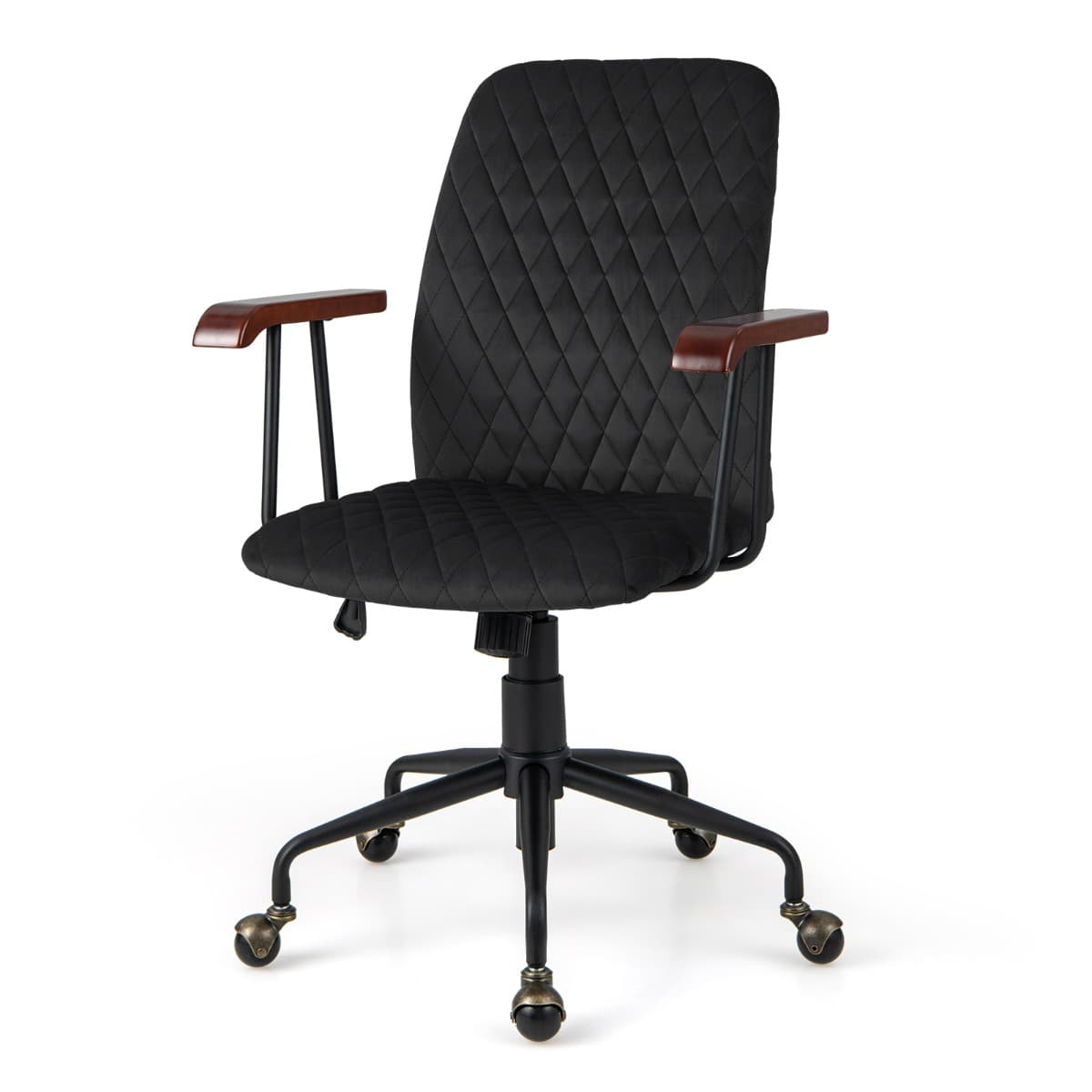 Fauteuil de Bureau à Roulette en Velours Style Vintage Elégant Chaise Pivotante Réglable Noir