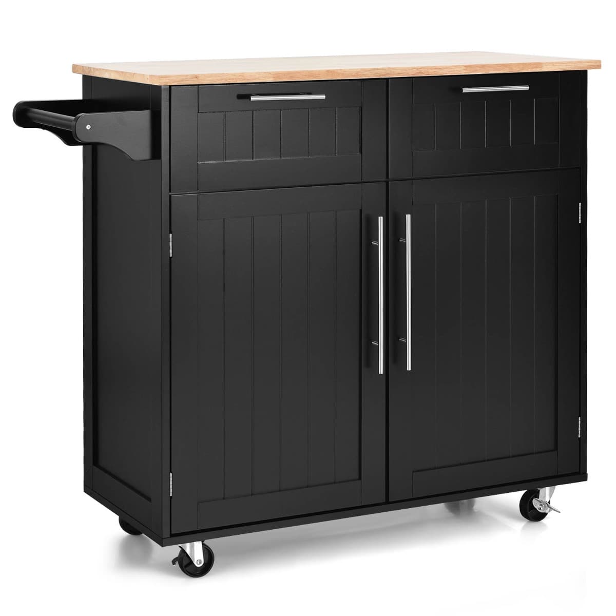 Desserte/Chariot de Cuisine à Roulettes - 94x45x94,5 CM - 2 Tiroirs - 2 Portes - Porte-Serviettes -