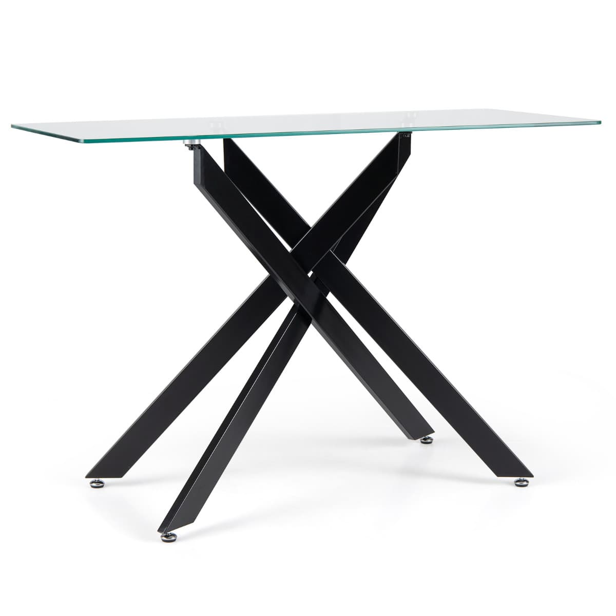 Table Console en Verre Table d'Entrée Moderne avec Plateau en Verre Trempé Transparent & Pieds Tubul