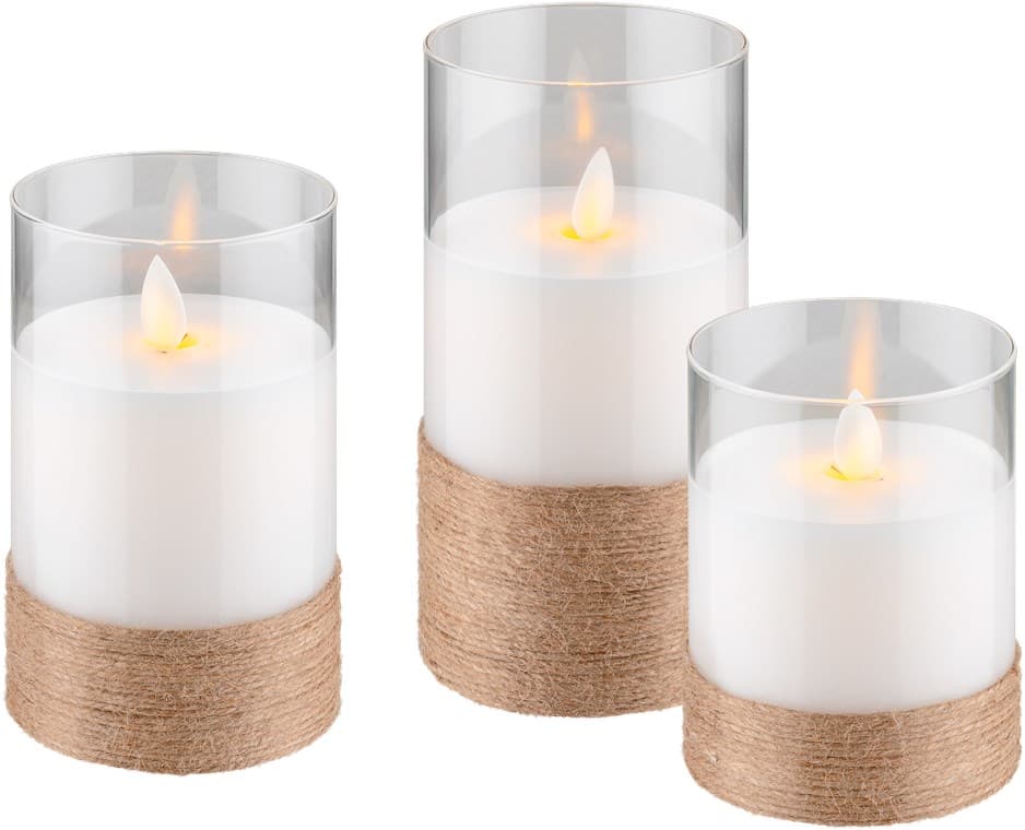Goobay set de 3 bougies LED en cire véritable en verre, blanc