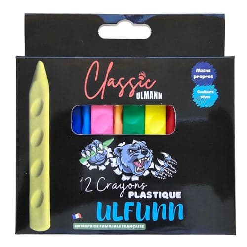 Crayons plastique - Couleurs vives - Mains propres - 12 crayons de couleur - Ulmann