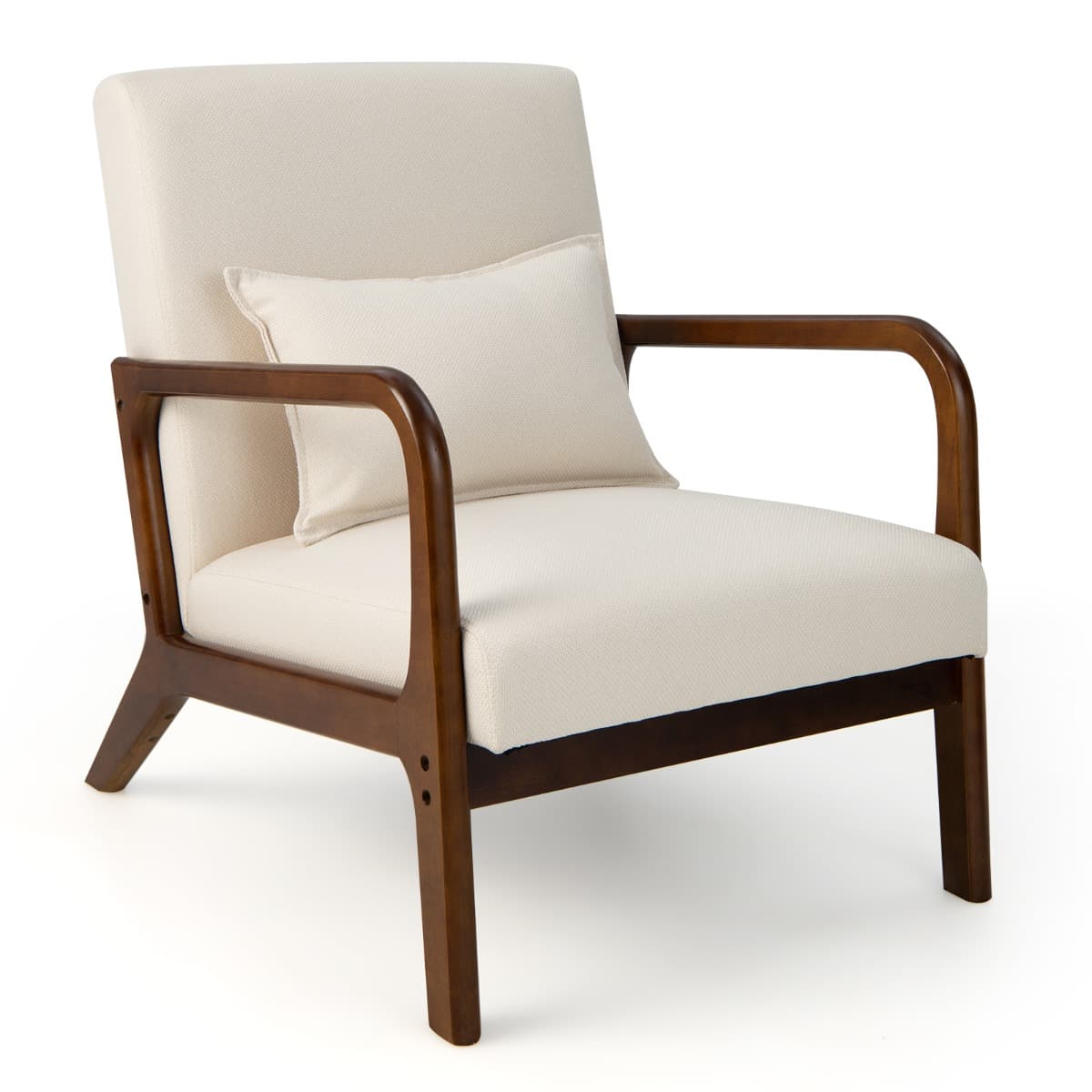 Chaise d'Appoint Moderne en Bois de Caoutchouc Chaise de Loisirs avec Coussin Lombaire Patins Antidé
