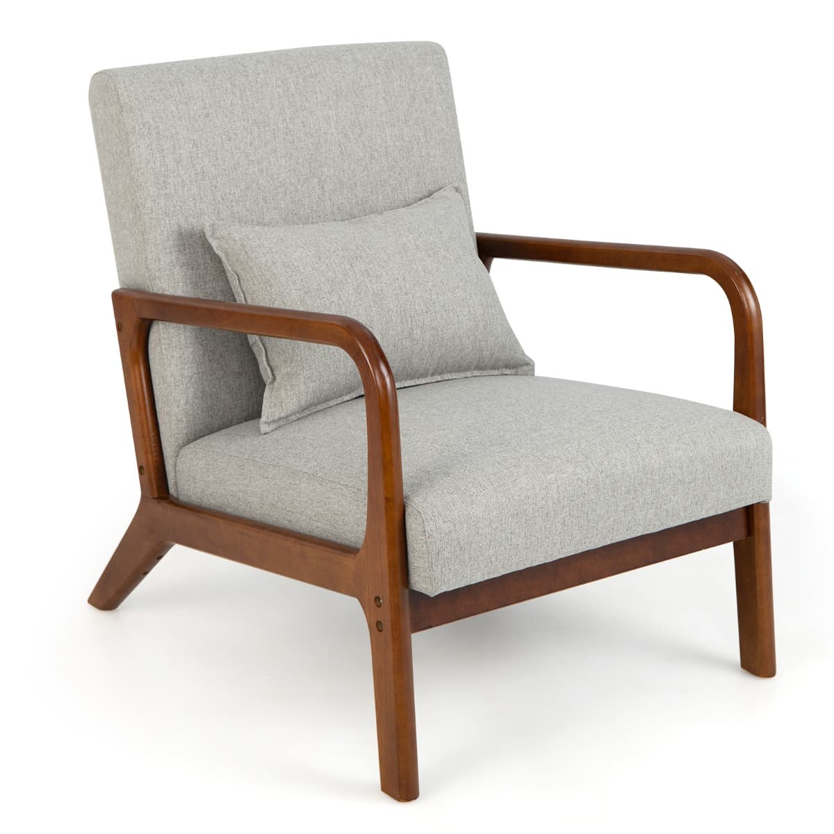 Chaise d'Appoint Moderne en Bois de Caoutchouc Chaise de Loisirs avec Coussin Lombaire Patins Antidé