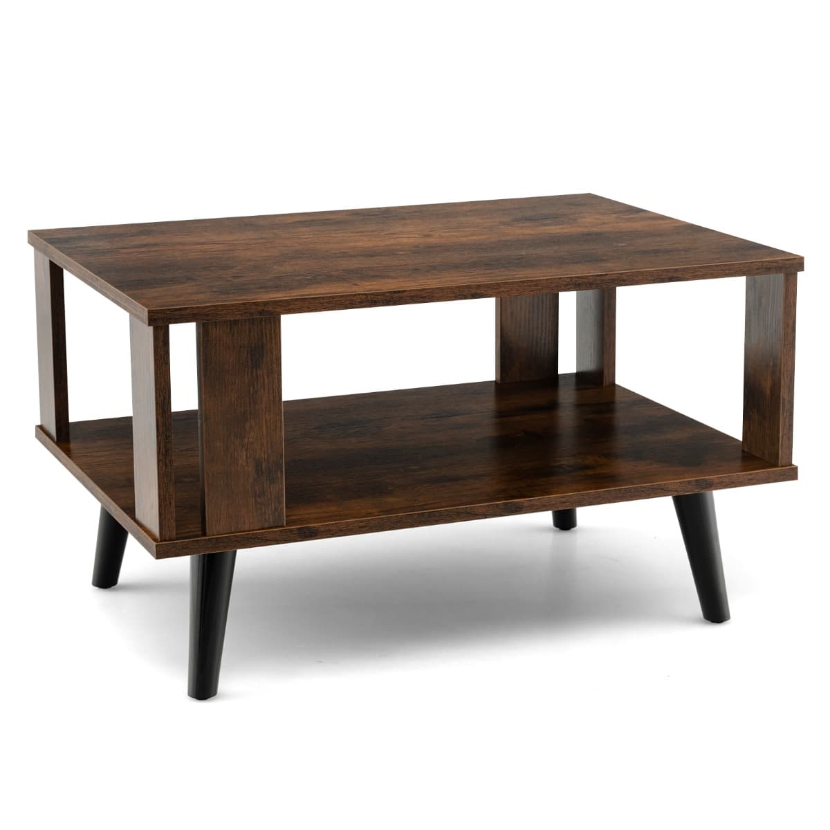 Table Basse Rectangulaire à 2 Niveaux 70 x 50 x 41 CM Table d'Appoint avec Patins Antidérapants Styl