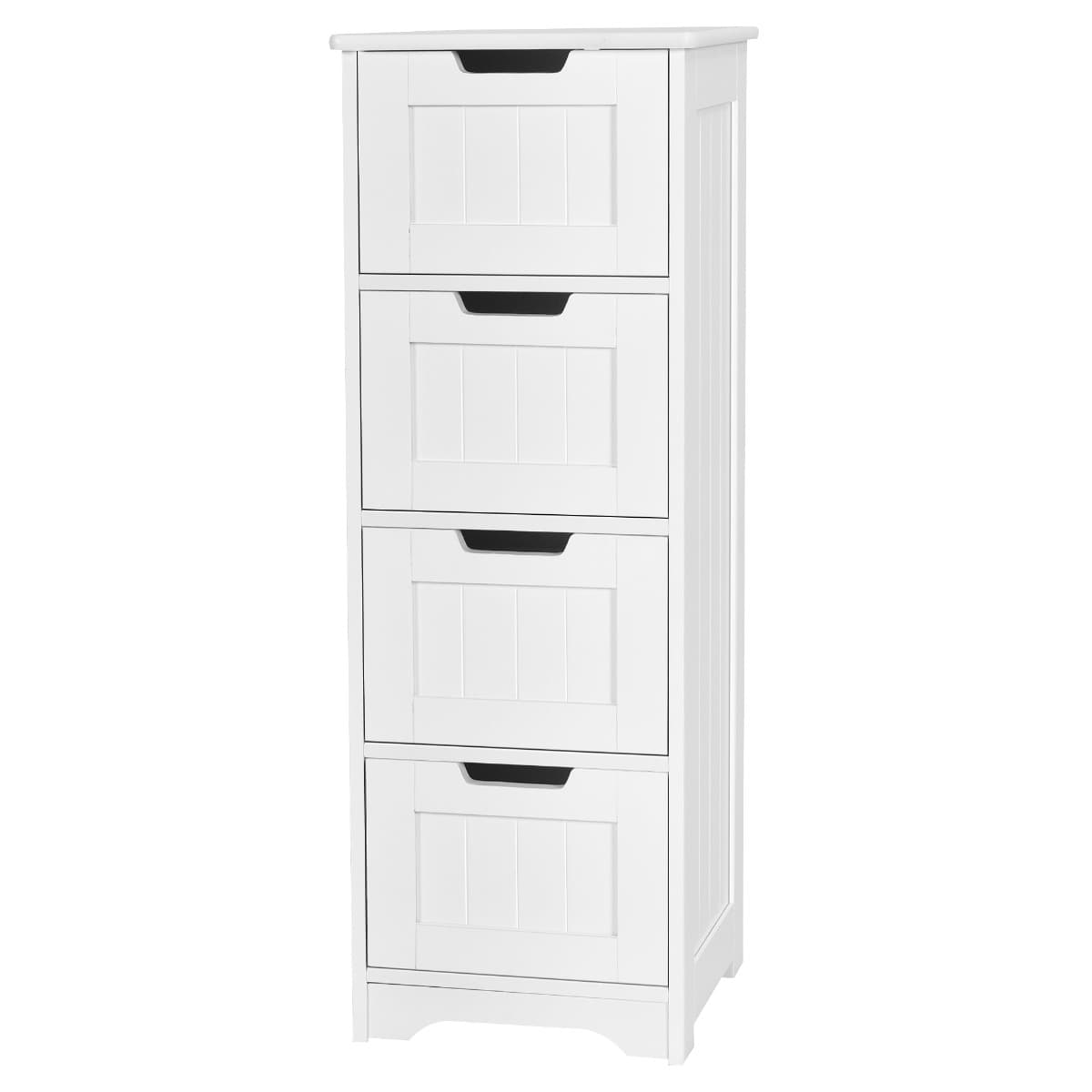 CostwayCommode Salle de Bain 4 Tiroirs Meuble Salle de Bain Blanc Meuble de Rangement Kit Anti-renversement Inclus Blanc